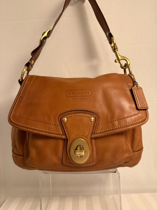 Coach Handbags - Coach Large F12854 Ali Caramel Leather Turnlock Shoulder Bag